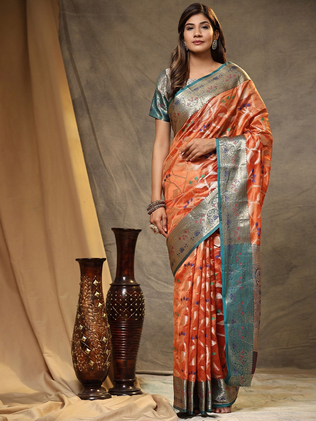 

LeeliPeeri Designer Ethnic Motifs Zari Saree, Orange