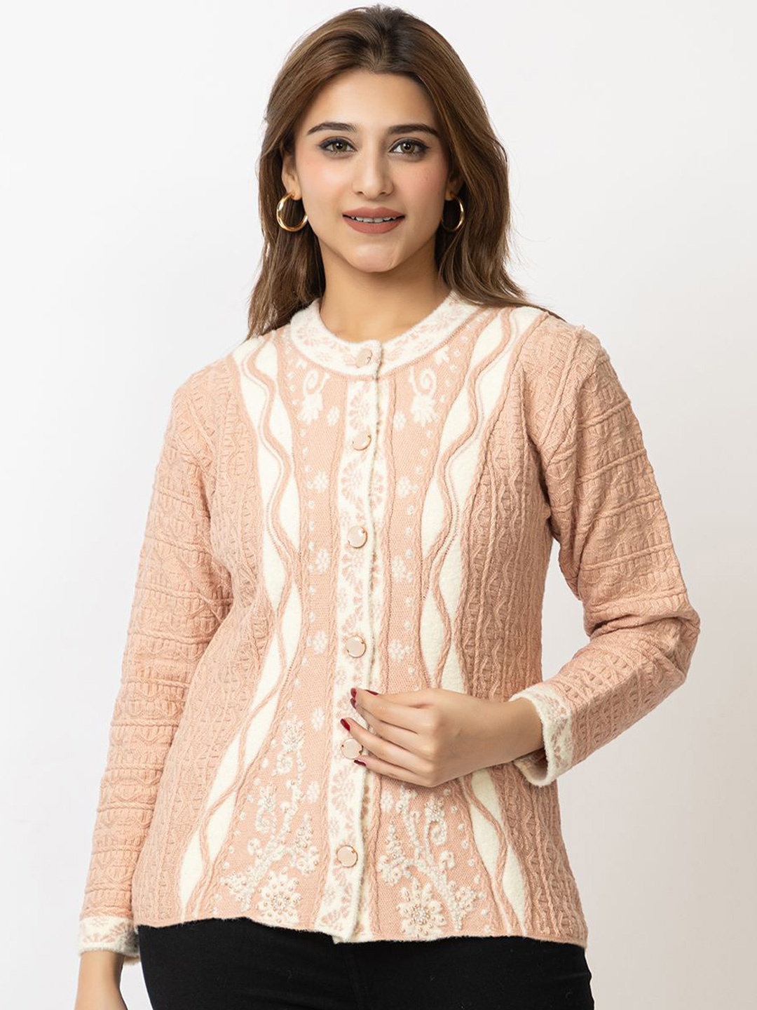 

Lady Leaf Women Self Design Cardigan, Beige