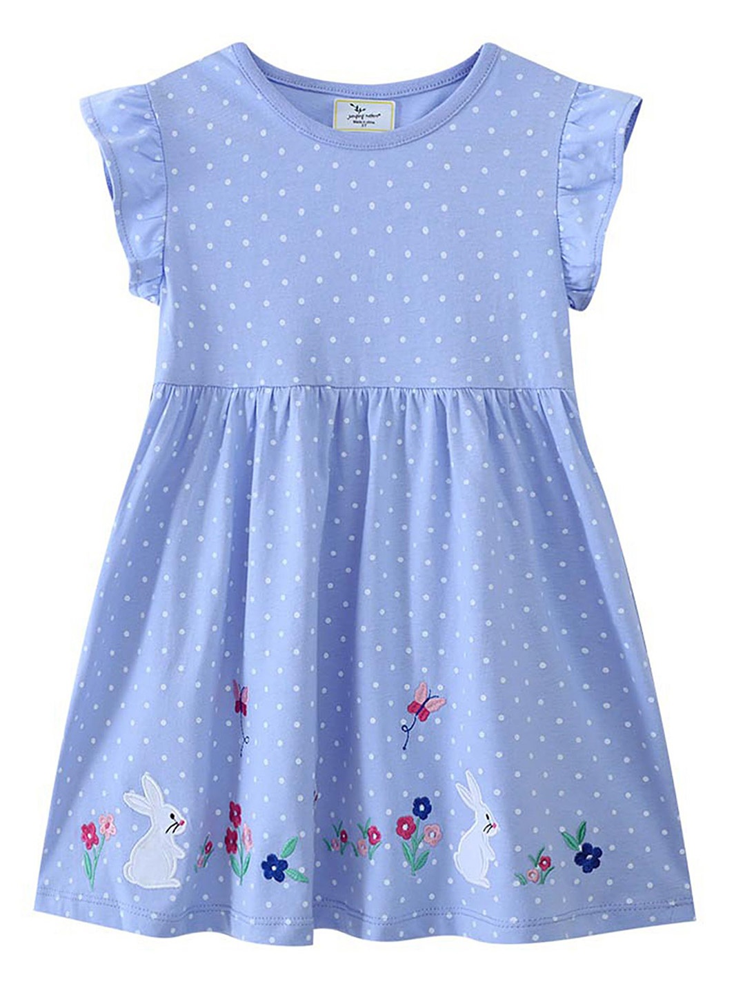 

LULU & SKY Girls Polka Dot Print Fit & Flare Dress, Blue