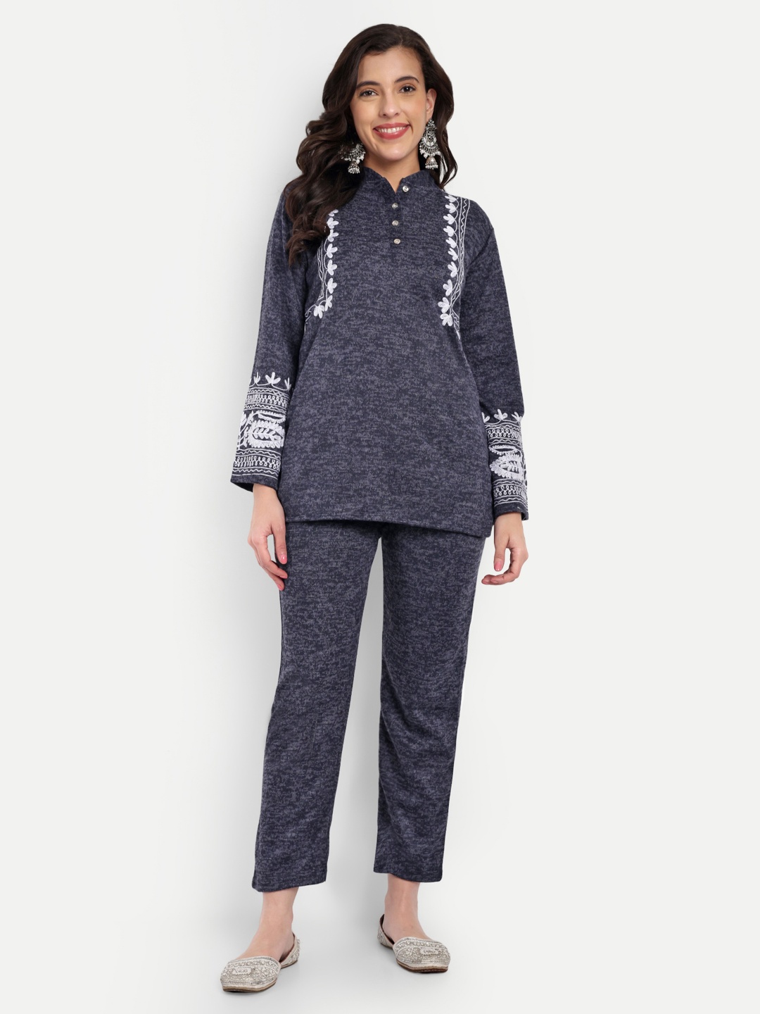 

FNOCKS Embroidered Top & Trousers Co-Ords, Navy blue