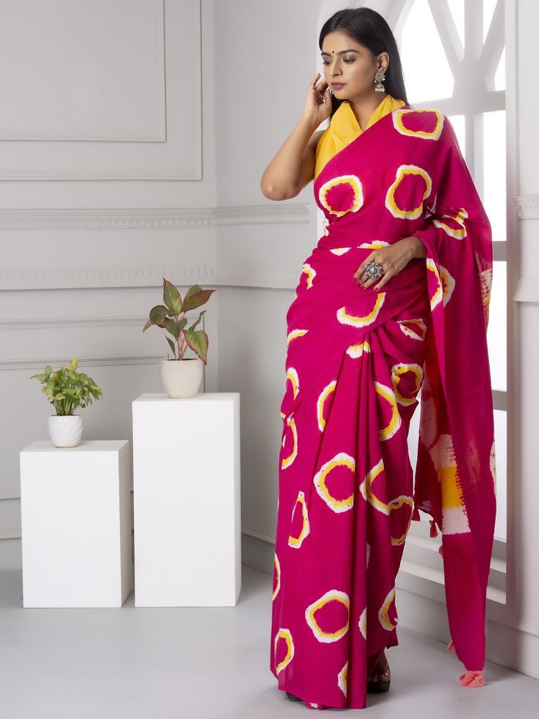

Pinkcity Trade World Pure Cotton Block Print Saree, Pink