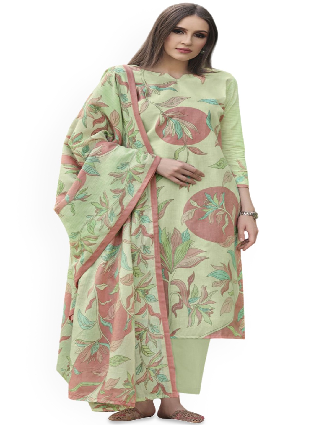 

DRAVINAM Trends Floral Printed Pure Cotton Unstitched Dress Material, Green