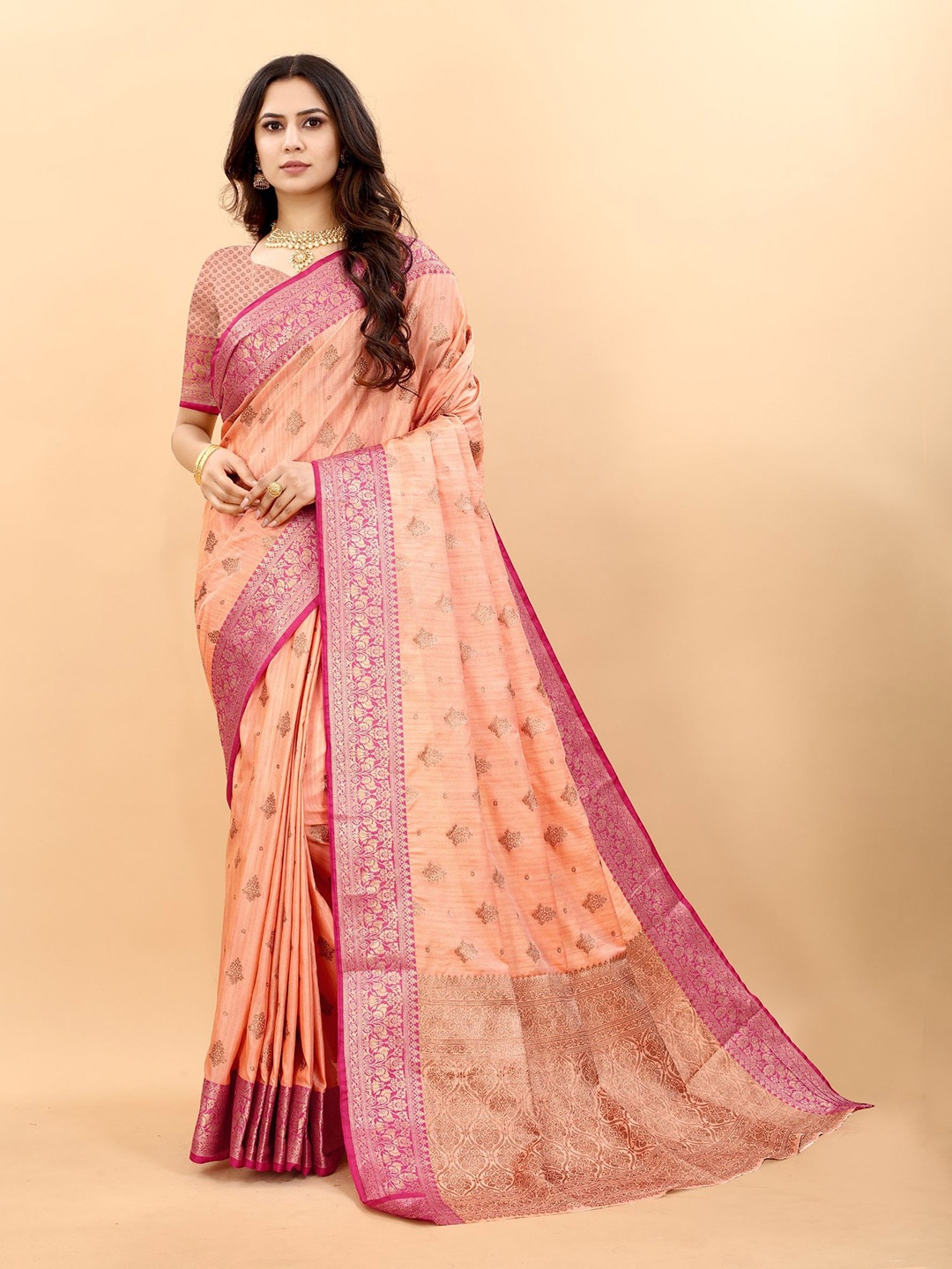 

LeeliPeeri Designer Woven Design Zari Saree, Peach