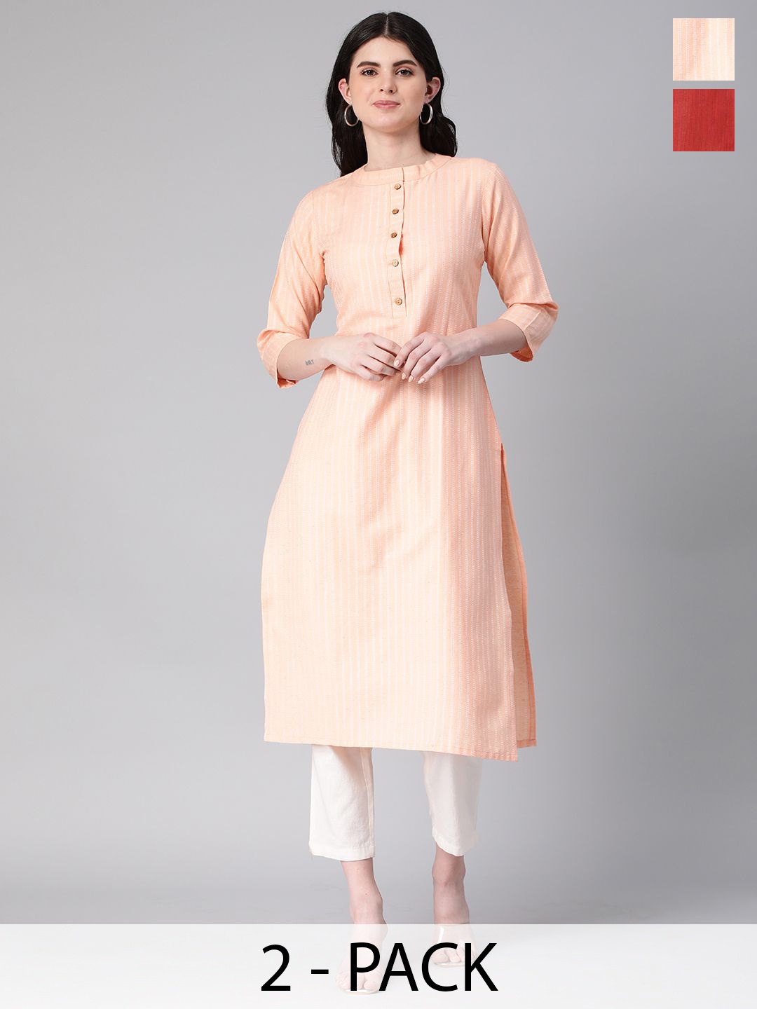 

KALINI Women Striped Kurta, Peach