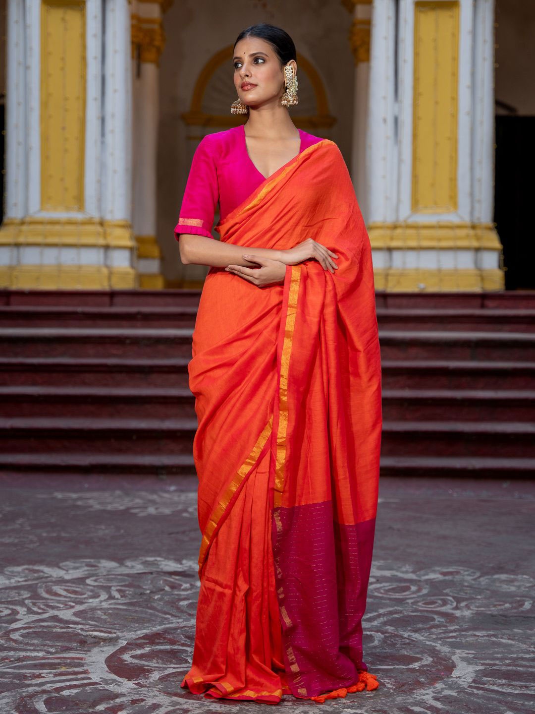 

Suta Orange Color Cotton Blend Saree