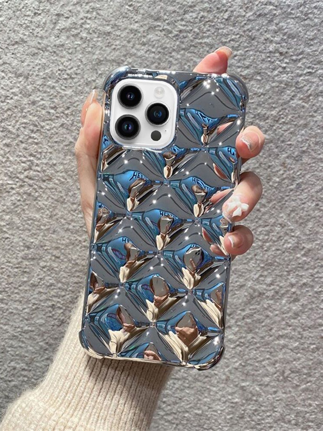 

Luxury Kase Solid Printed iPhone 14 Pro Back Case Mobile Accessories, Silver