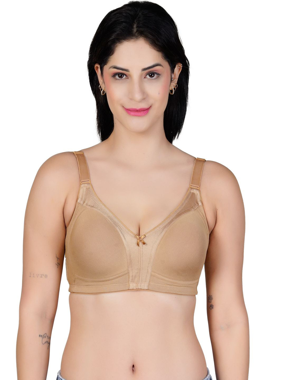 

LACYLUXE Women Full Coverage Lightly Padded Minimizer Bra, Beige