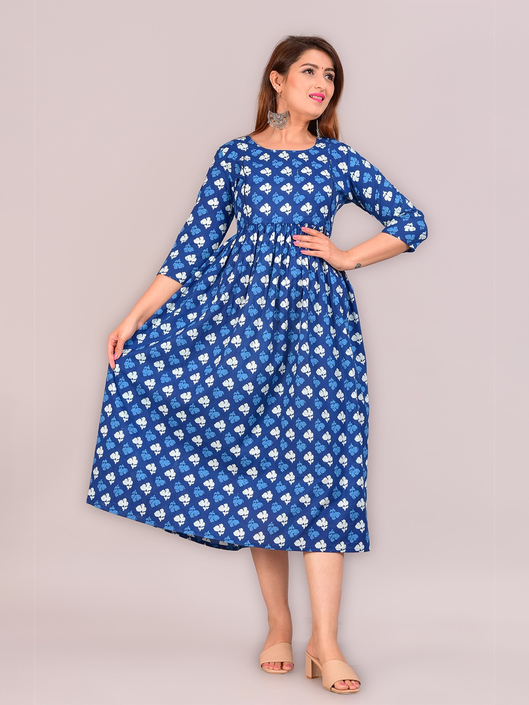 

Twirl Tales Floral Print Maternity Fit & Flare Midi Dress, Blue