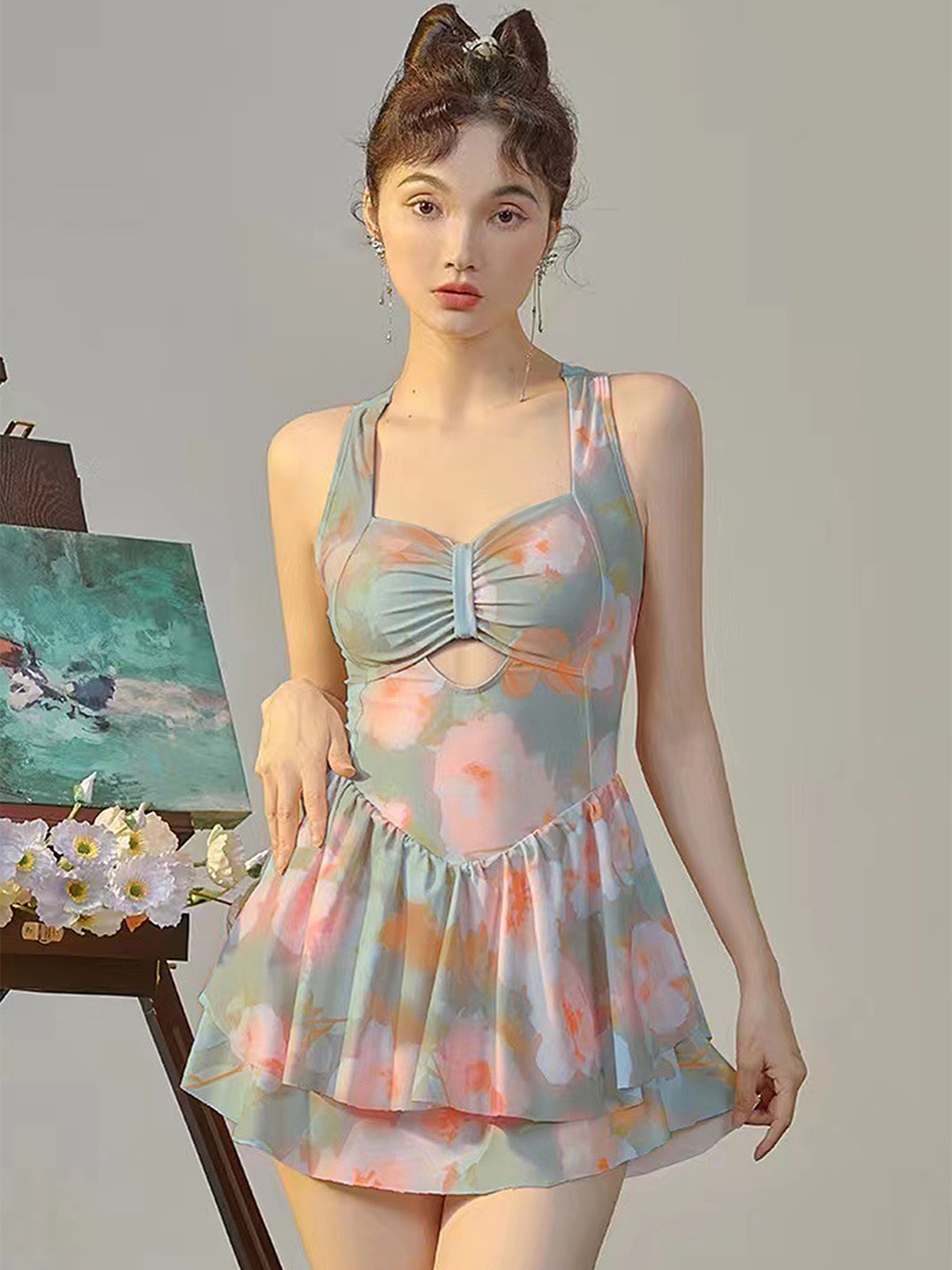 

LULU & SKY Floral Print Fit & Flare Mini Dress, Blue