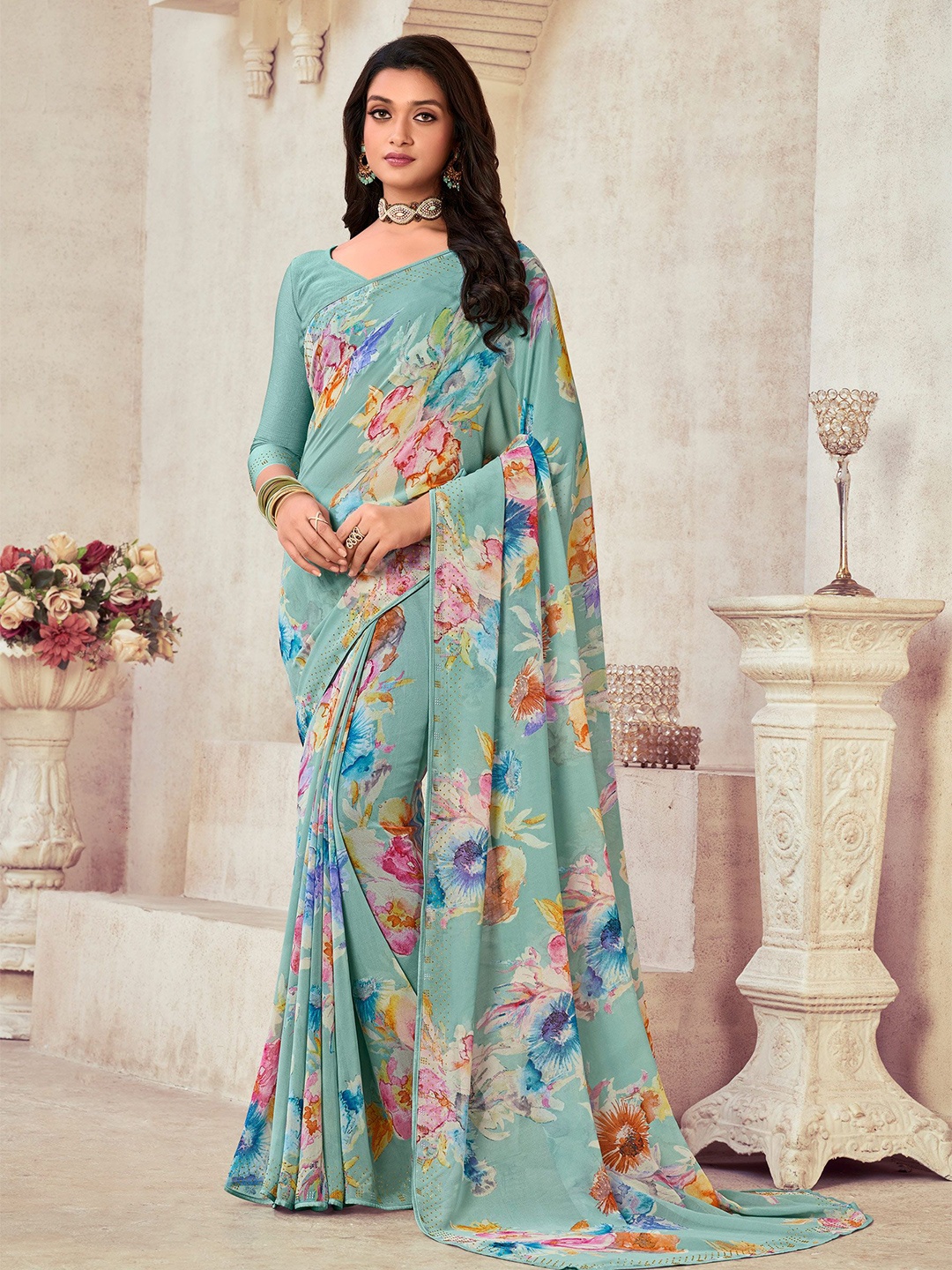 

Laxmipati Floral Embroidered Saree, Green