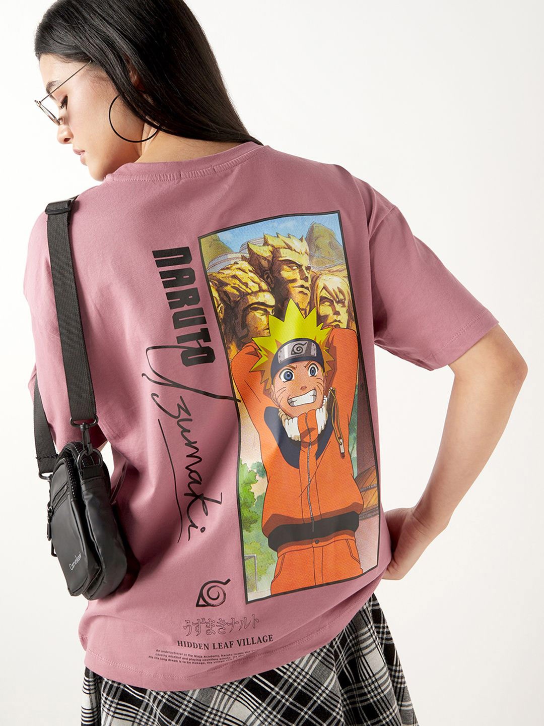 

Bewakoof Official Naruto Merchandise Women's Graphic Printed Oversized T-Shirt, Purple