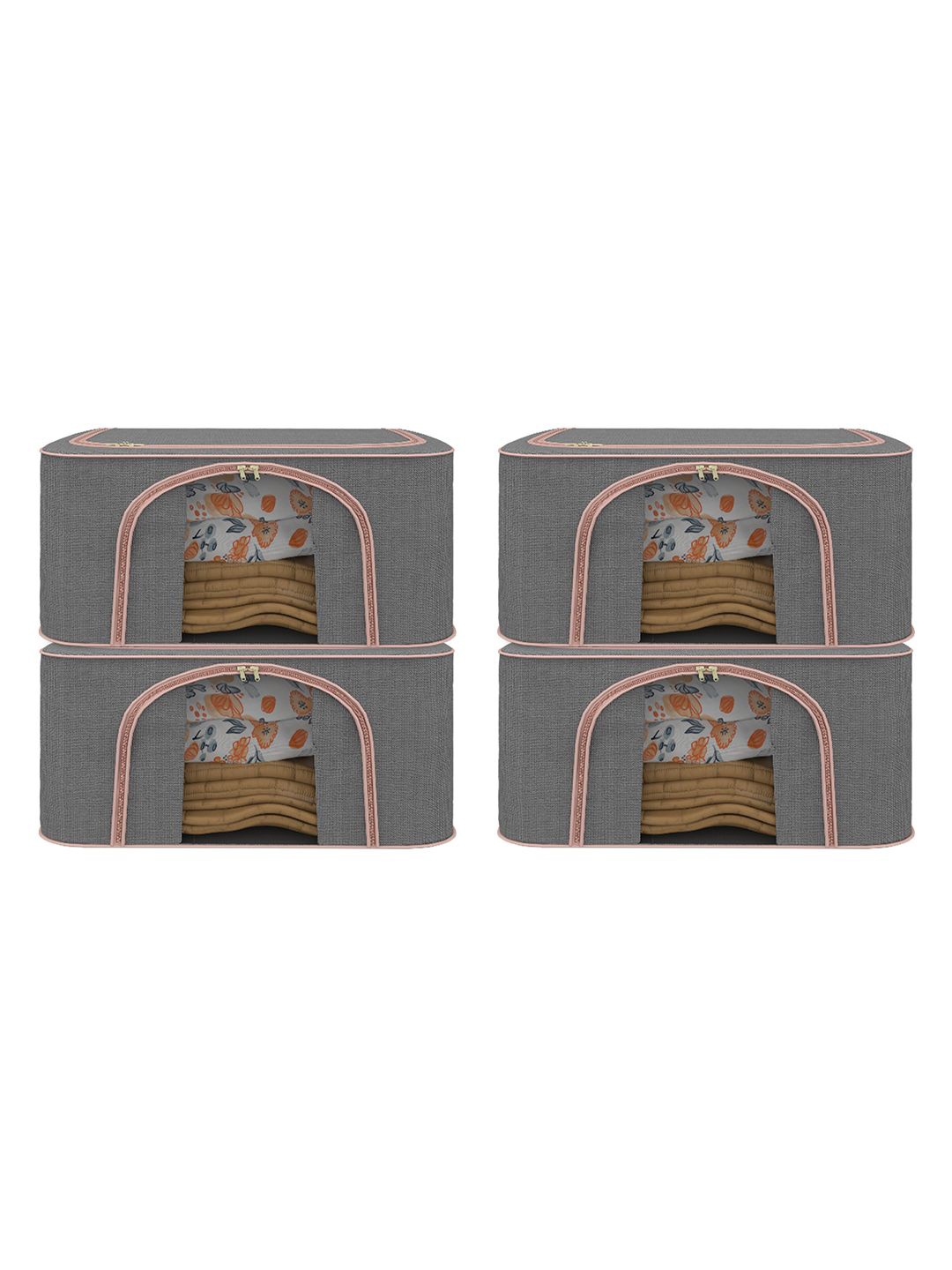 

Kuber Industries Grey & Pink Set of 4 Reusable Drawer Organiser