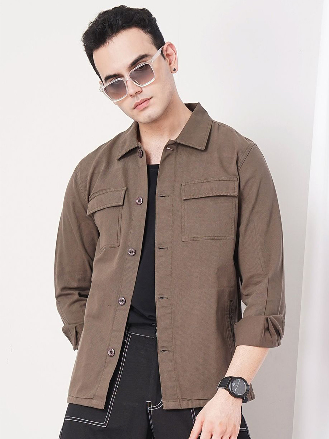 

The Indian Garage Co Slim Fit Solid Cotton Casual Shirt, Khaki