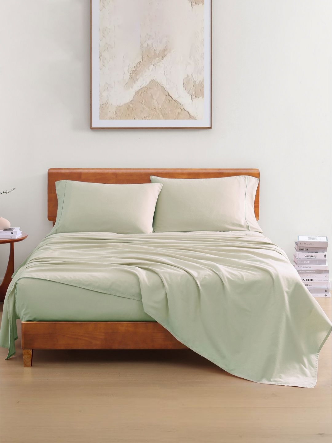 

LANE LINEN Grey 144 TC Single Bedsheet with 1 Pillow Covers, Green