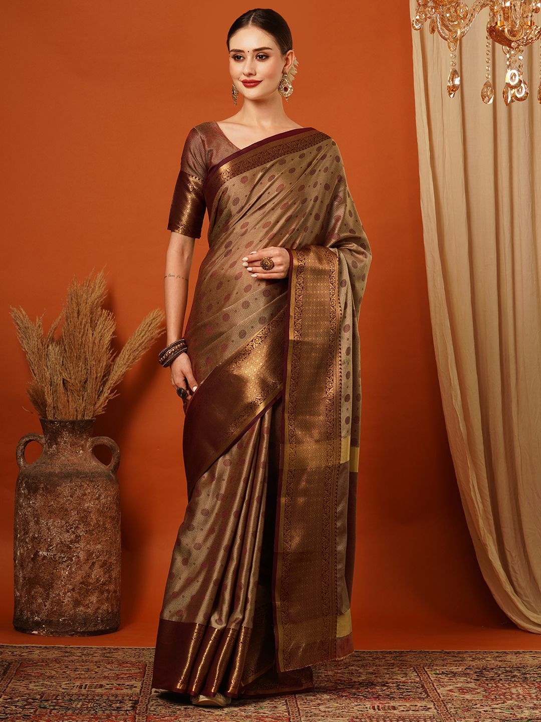 

VILLAGIUS Woven Design Zari Pure Silk Banarasi Saree, Brown