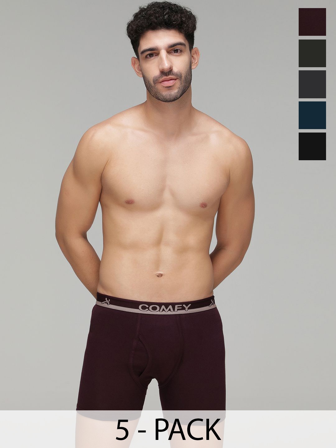 

AMUL COMFY Men Pack Of 5 Assorted Cotton Trunk AC-PLCLRTROE-ASST-110-5PC