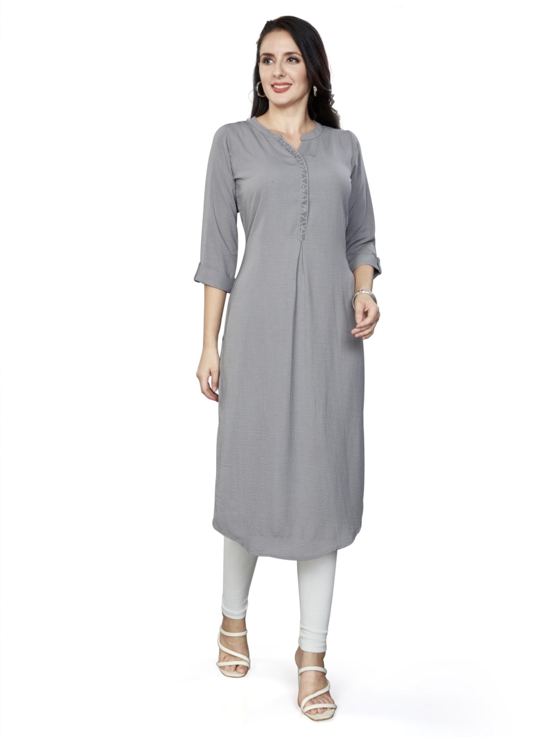 

Nioni Women Patchwork Khadi Kurta, Grey