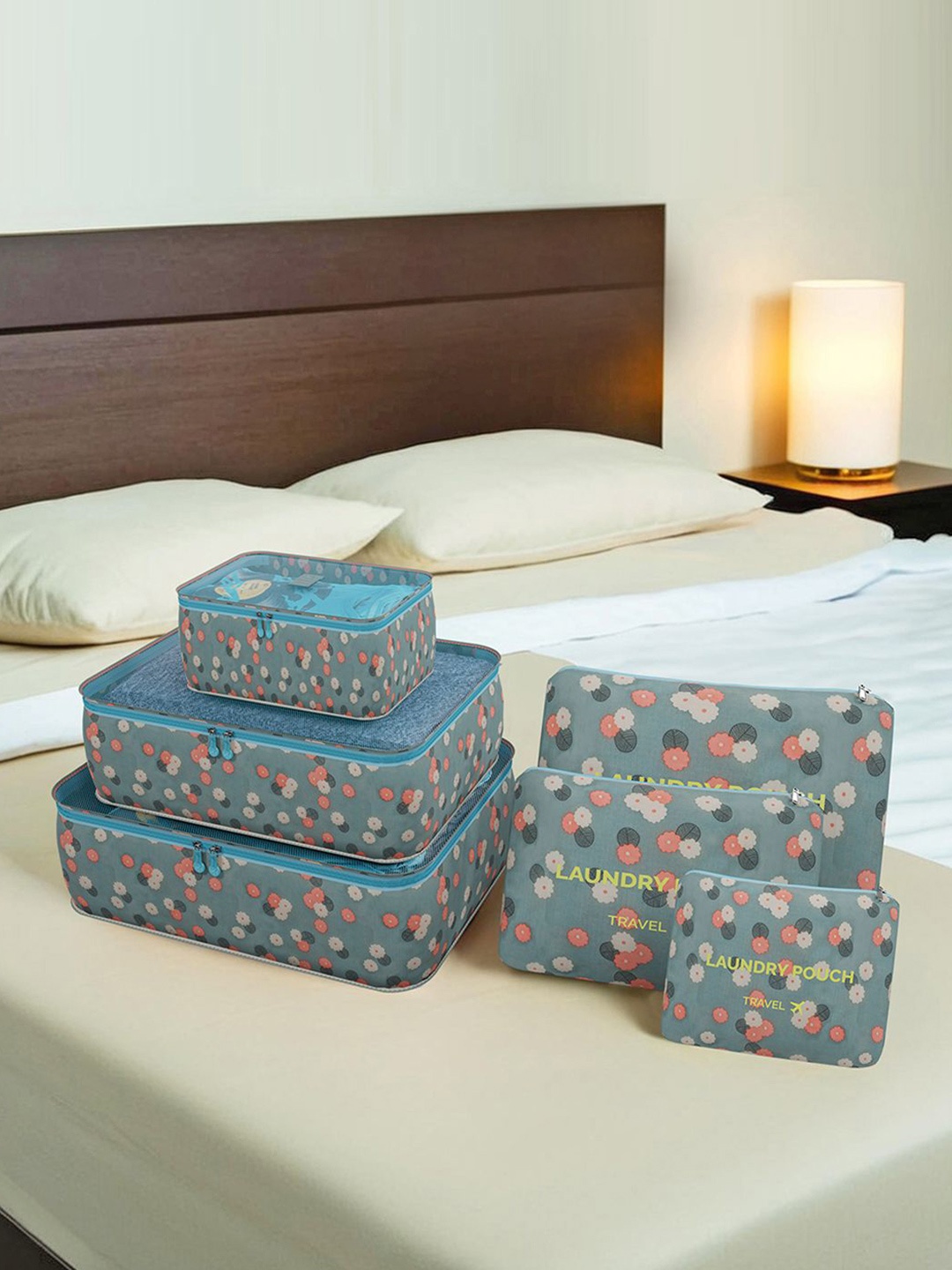 

Kuber Industries Unisex Pack of 24 Floral Printed Foldable Organisers, Blue