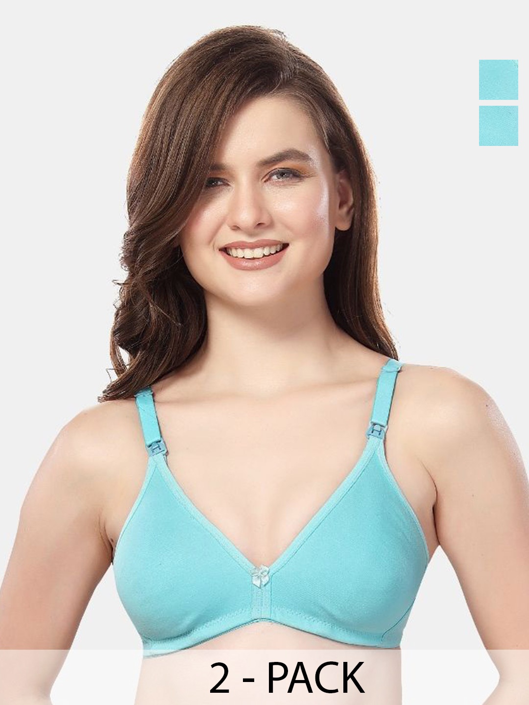 

Fabme Pack Of 2 Half Coverage Cotton Maternity Bra, Sea green