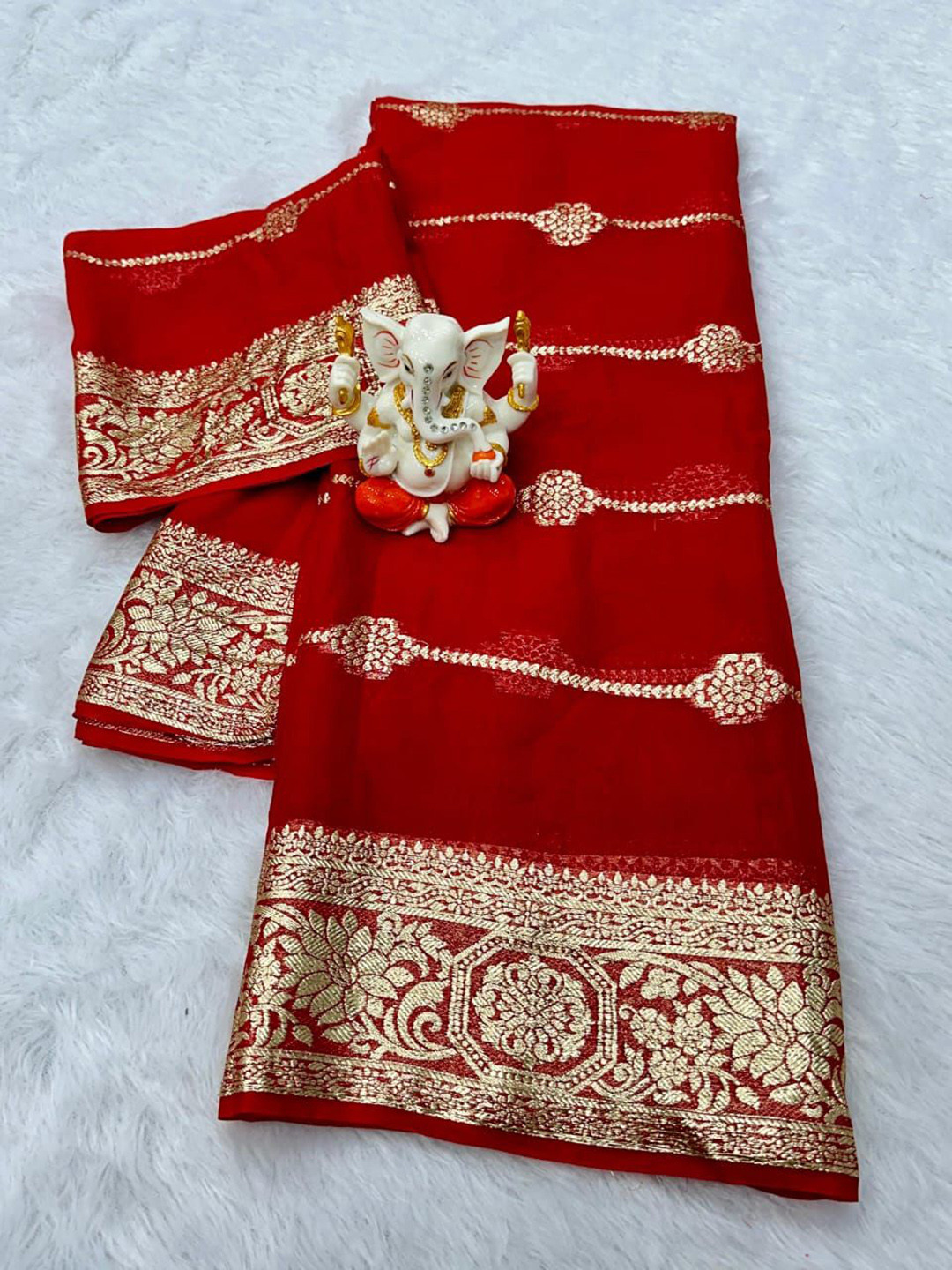 

PAYAL CREATION Ethnic Motifs Zari Pure Georgette Saree, Red