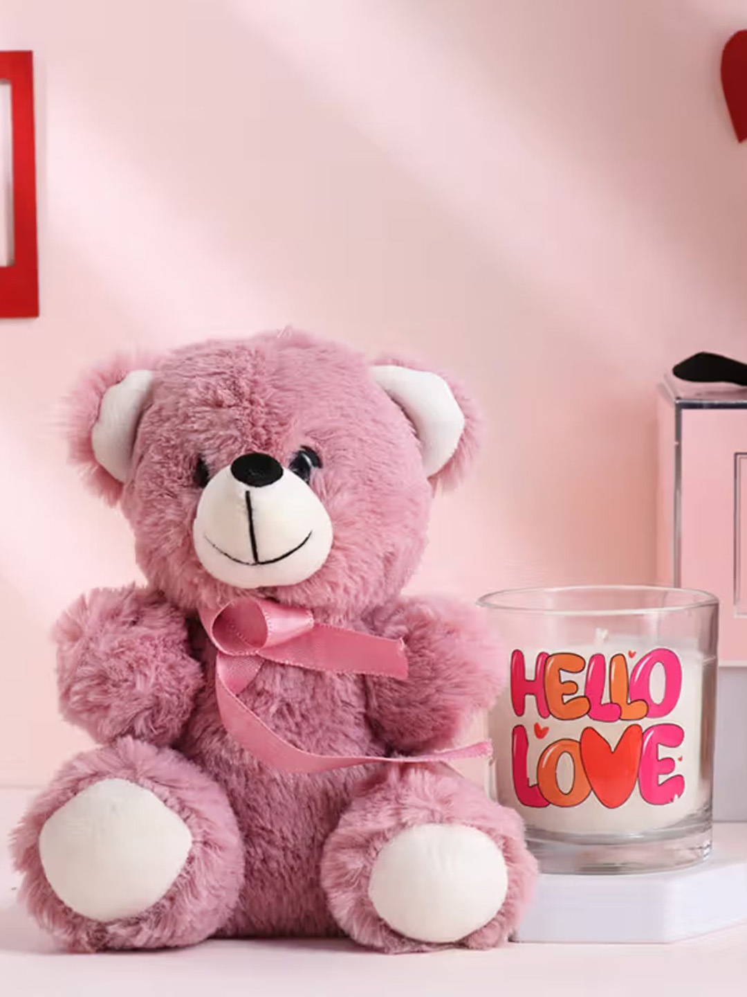 

Floweraura Set Of 2 Glow Gift Hamper of Teddy & Scented Candle, Pink