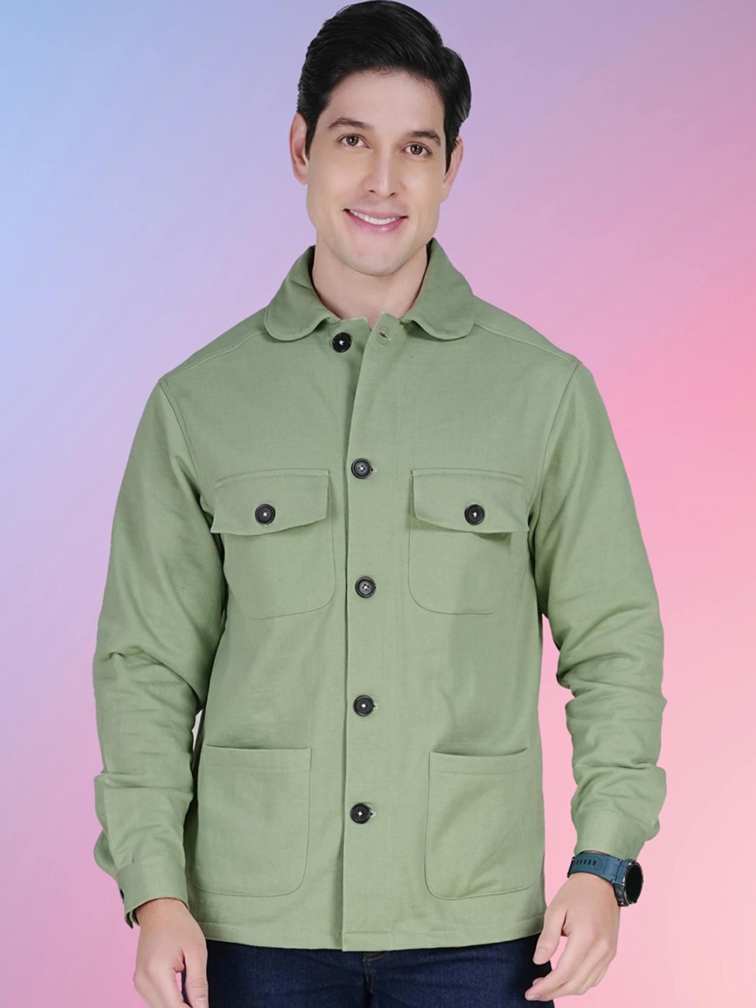 

RANJ Men Fleece Lightweight Open Front Jacket, Green