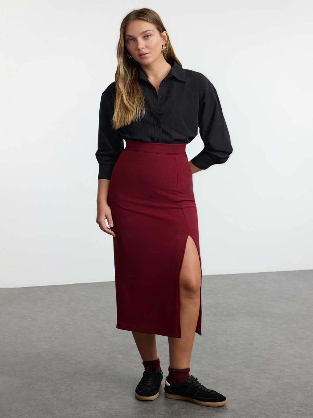 

Trendyol Side Slit Midi Skirt, Maroon