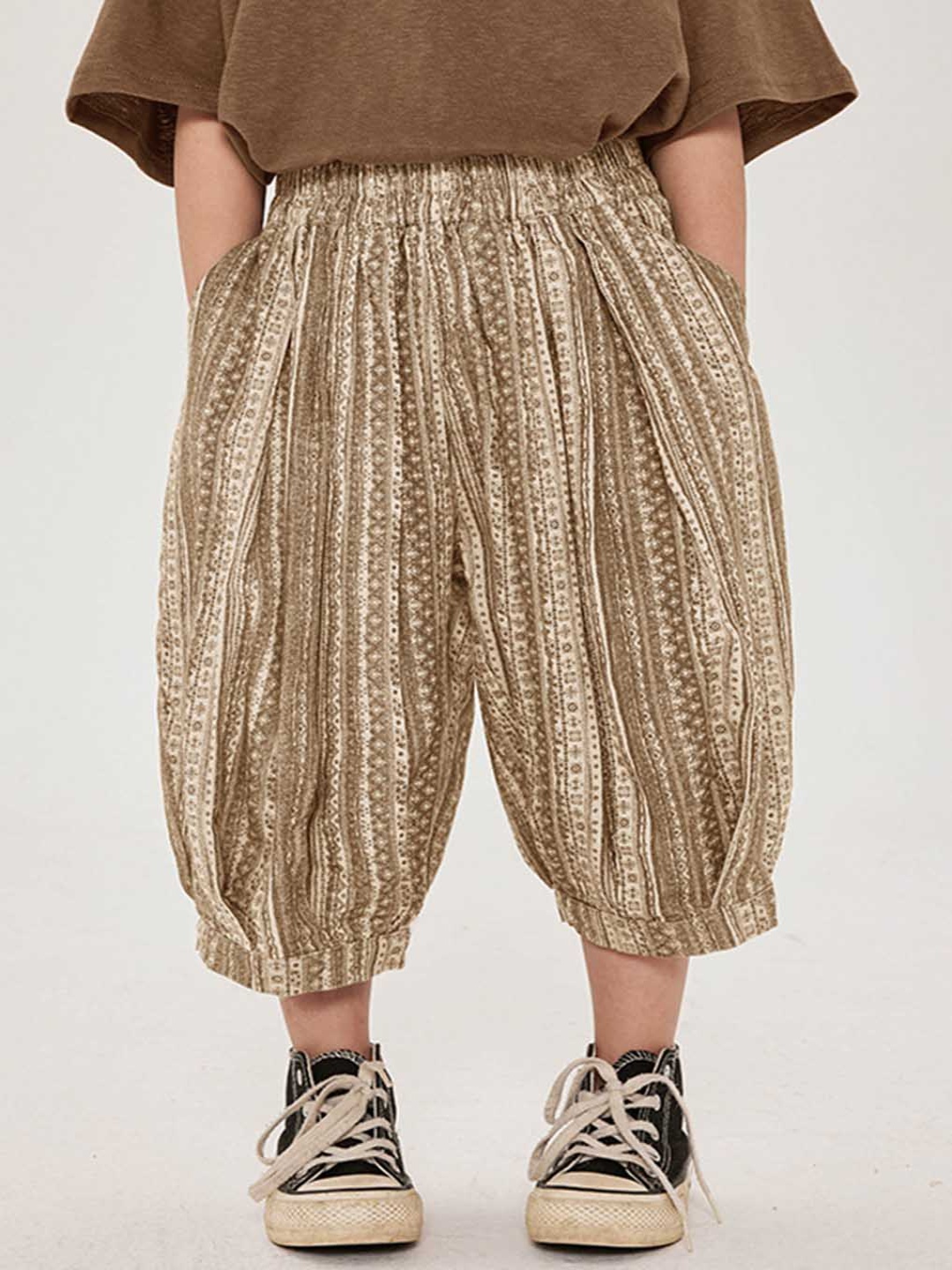 

LULU & SKY Boys Printed Loose Fit Culottes Trousers, Beige