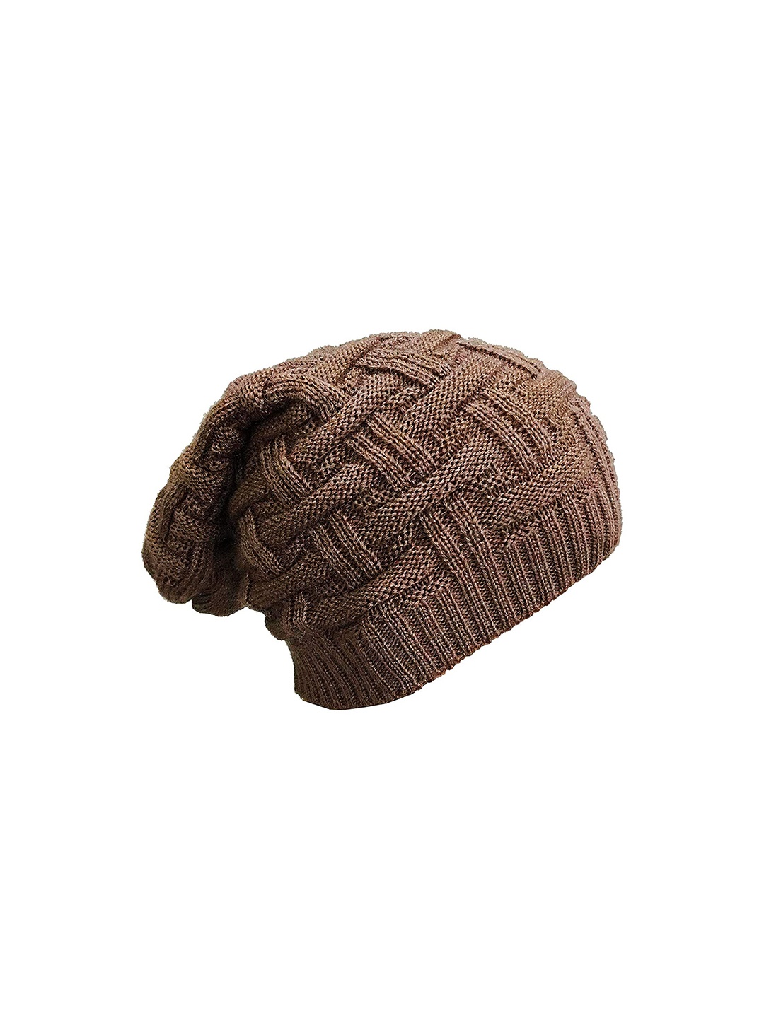 

Aadikart Men Self Design Woollen Beanie, Brown