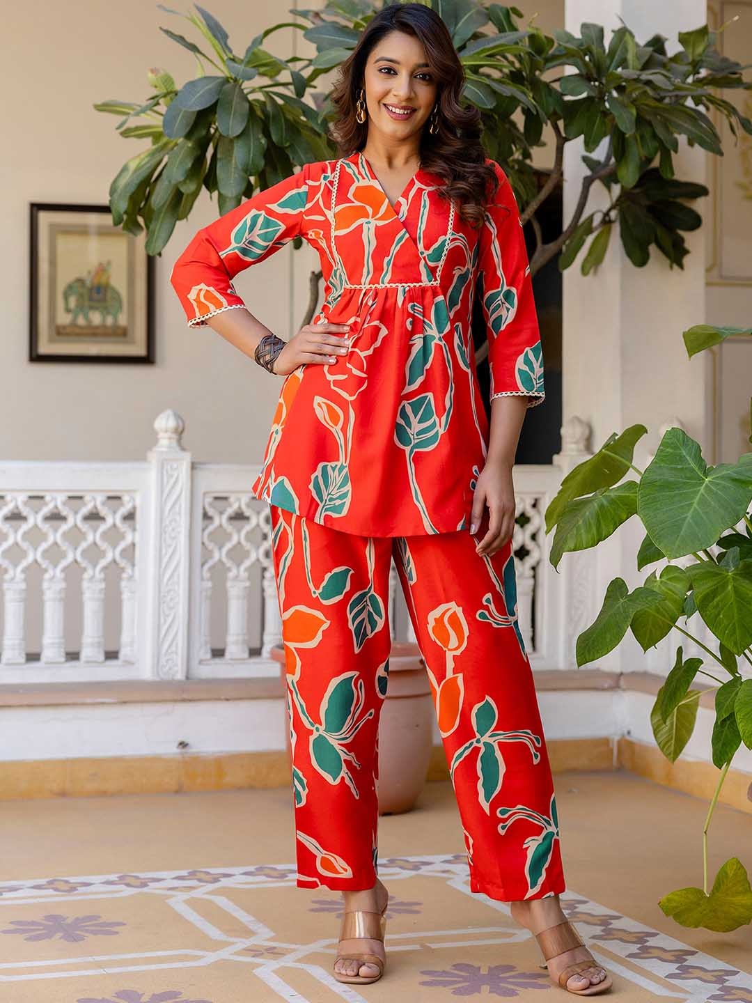 

Selvia Printed Tunic With Trouser Co-Ords, Orange