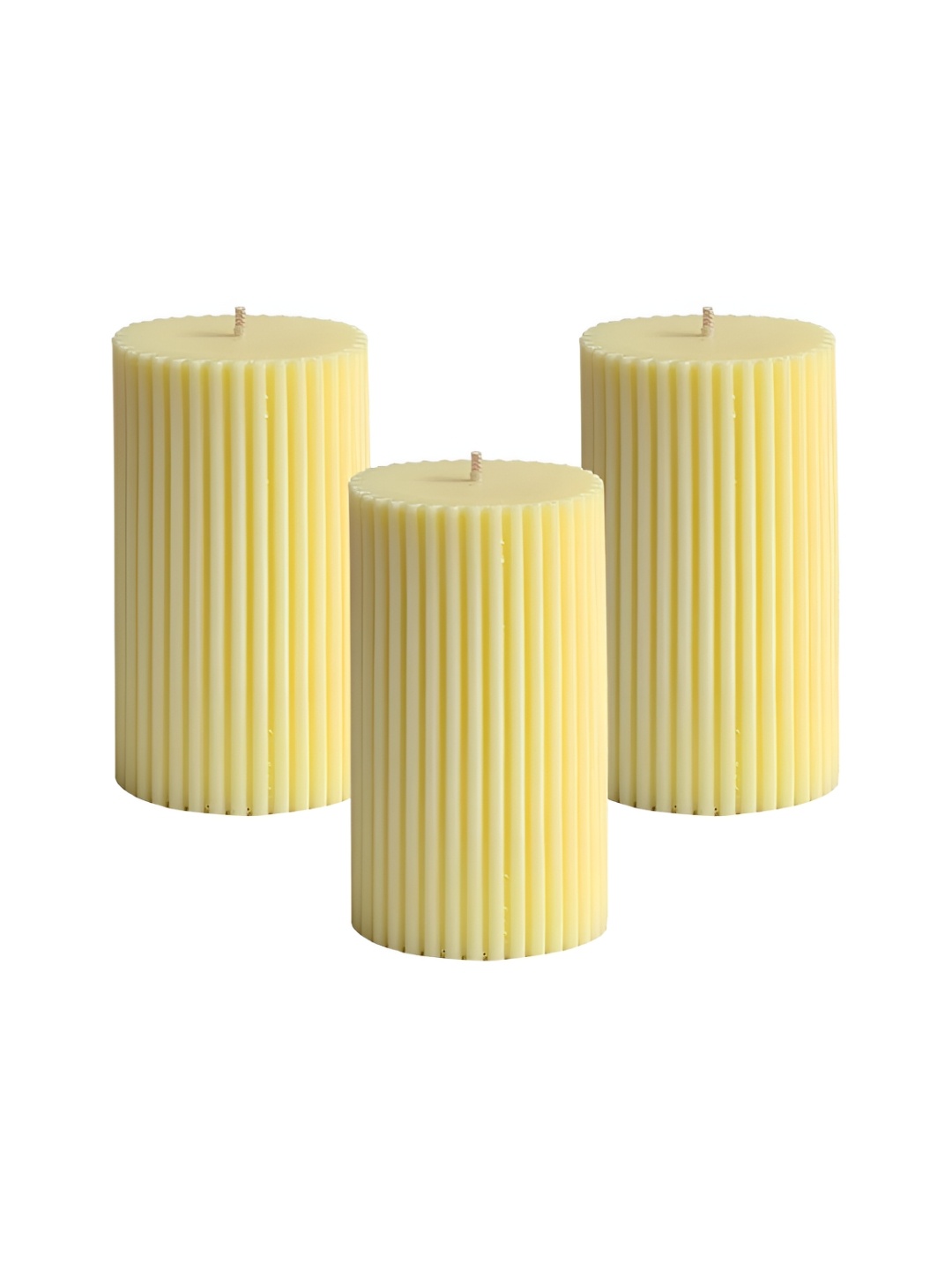 

atorakushon Yellow 3 pieces Scented Point Ribbed Pillar Candle