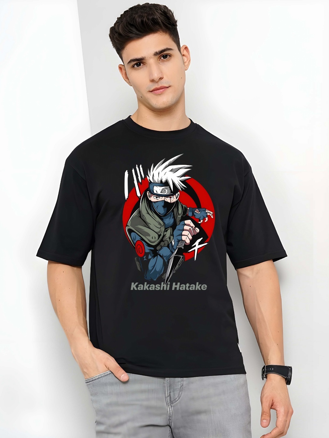 

Moda Rapido Men Graphic Printed Round Neck Pure Cotton Oversized T-shirt, Black