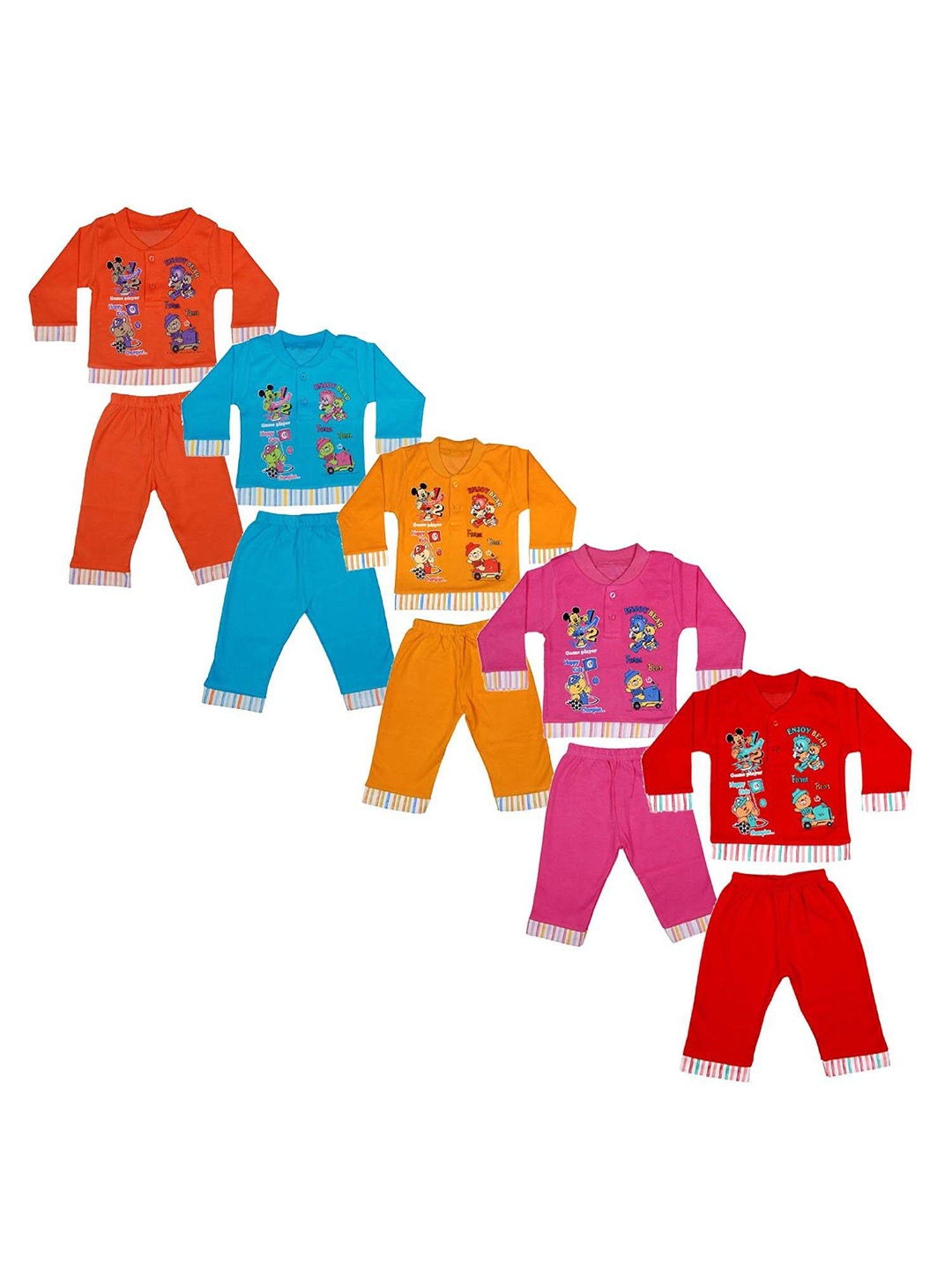 

JUST TRY FASHION Kids Pack Of 5 Printed Pure Cotton T-Shirt With Trousers, Pink