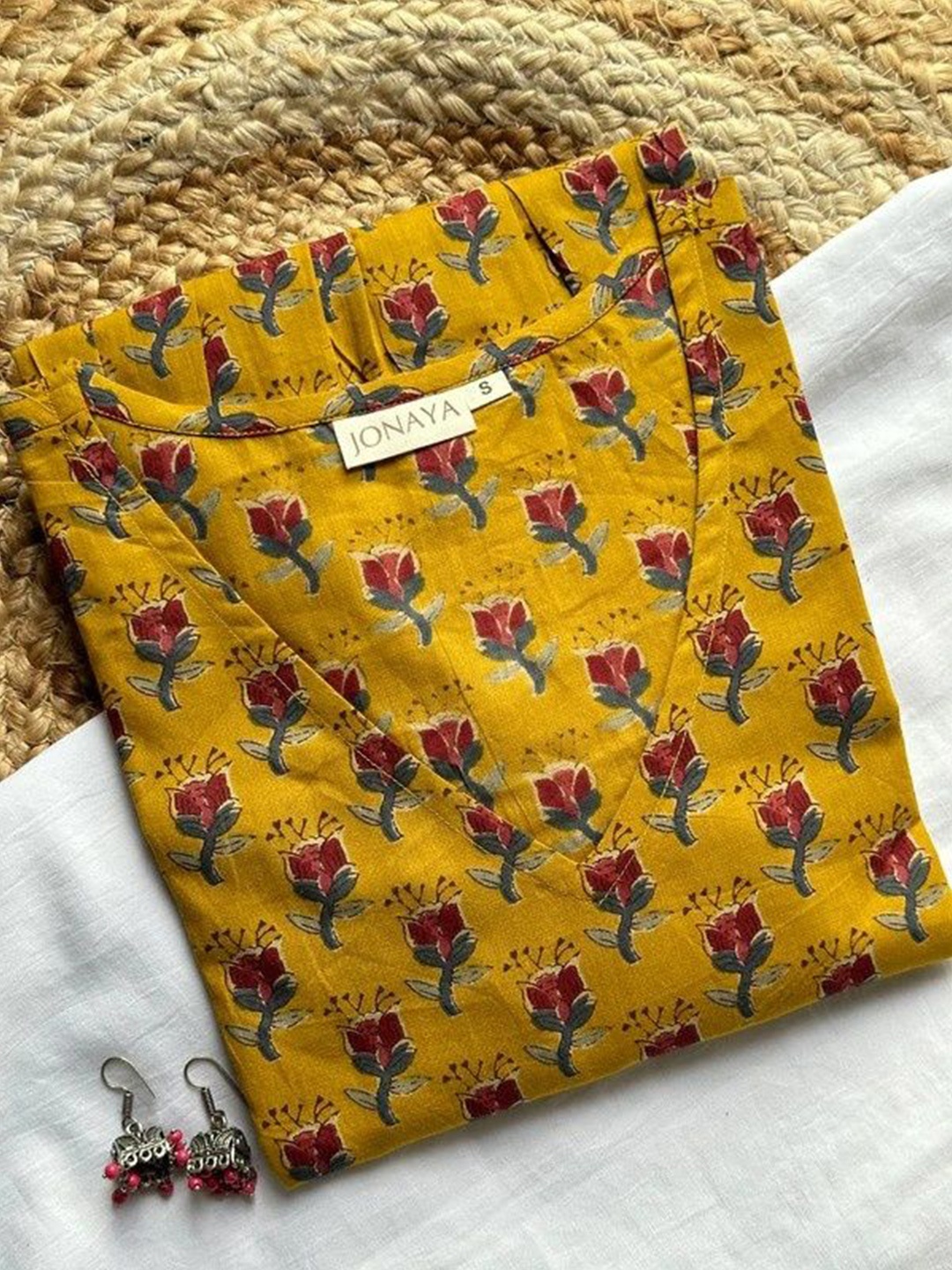 

JONAYA Floral Printed Cotton Top, Mustard