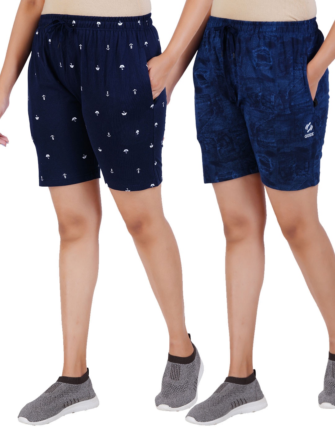 

GUIDE Women Pack Of 2 Printed Shorts, Navy blue