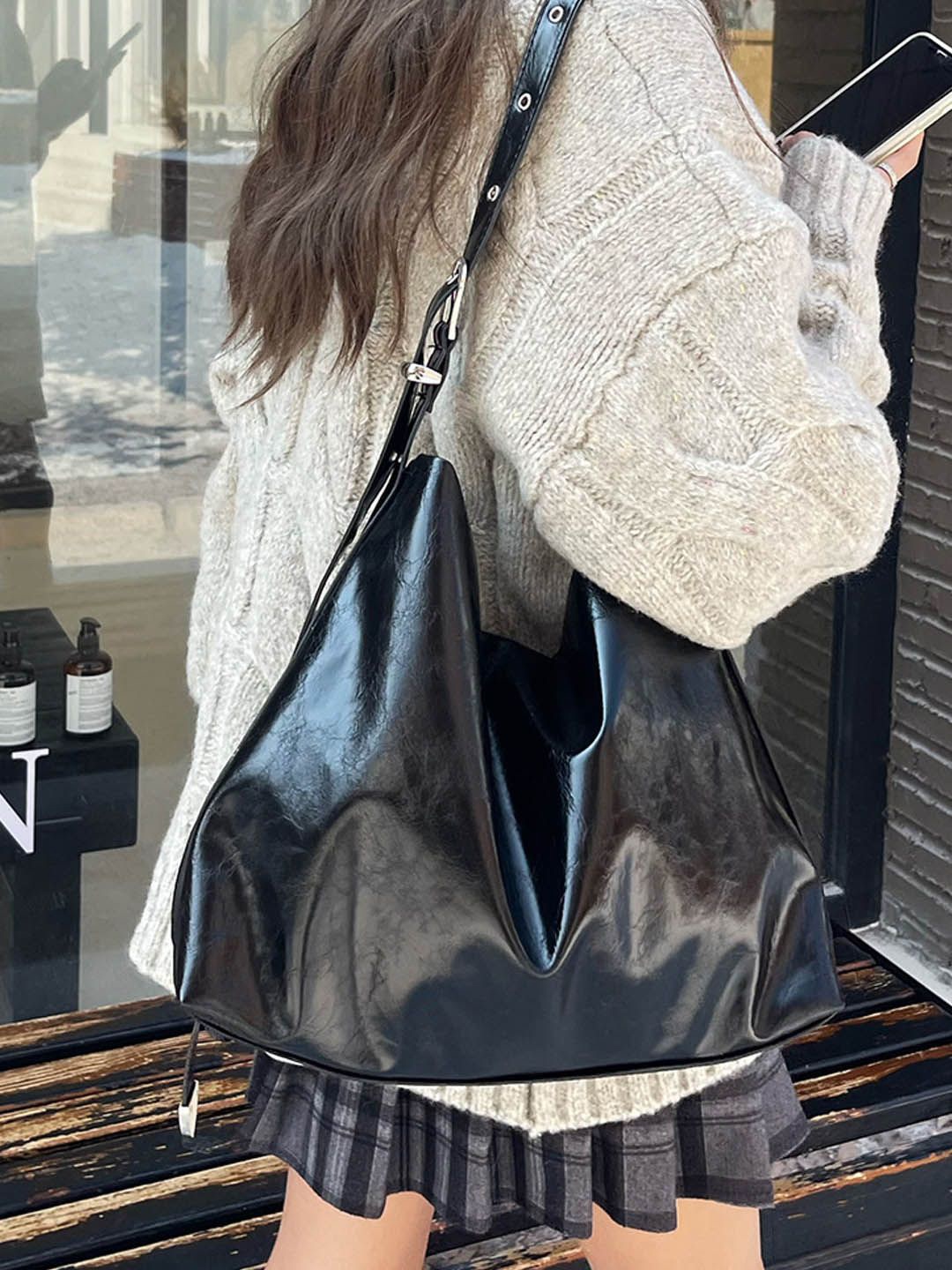 

StyleCast Structured Handheld Bag with Fringed, Black