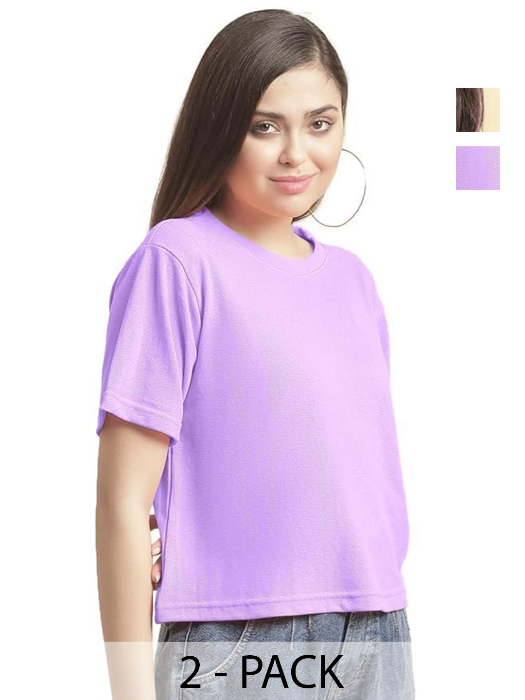 

NOTWILD Women Pack Of 3 Solid Longline Cotton Relaxed Fit T-shirts, Lavender