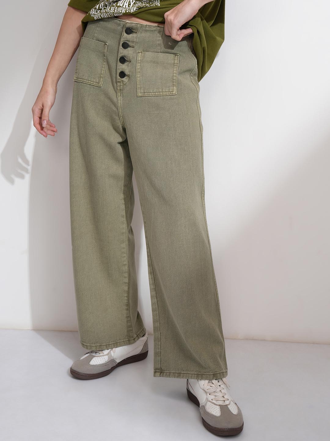 

Tokyo Talkies Women High Rise Straight Fit Jeans, Olive