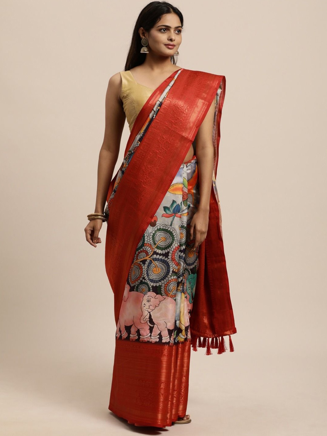 

LeeliPeeri Designer Floral Zari Silk Blend Saree, Pink