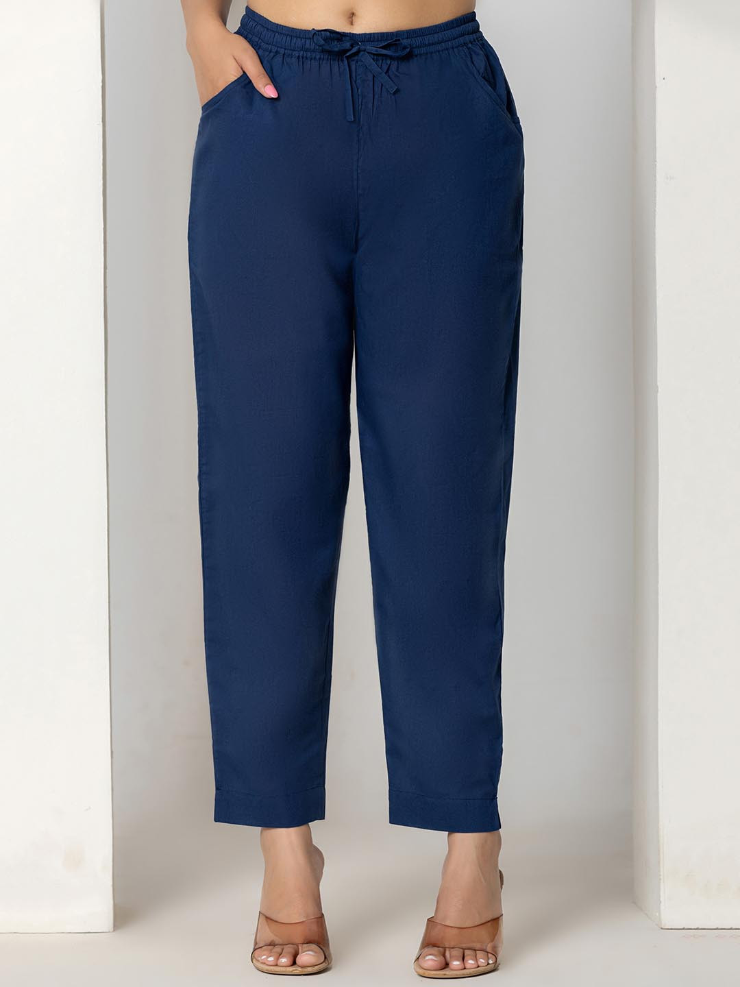 

Eco Clothing Pure Cotton Mid-Rise Trousers, Navy blue