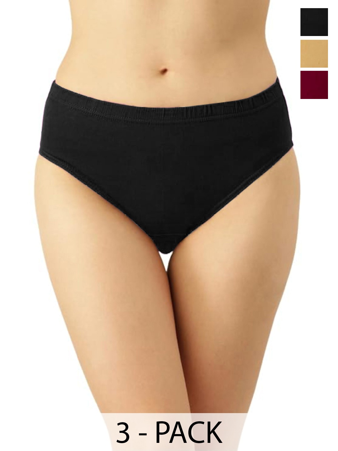 

inner element Pack of 3 Mid Rise Hipster LC_Panty_Maroon_Beige_Black_PK3_XS