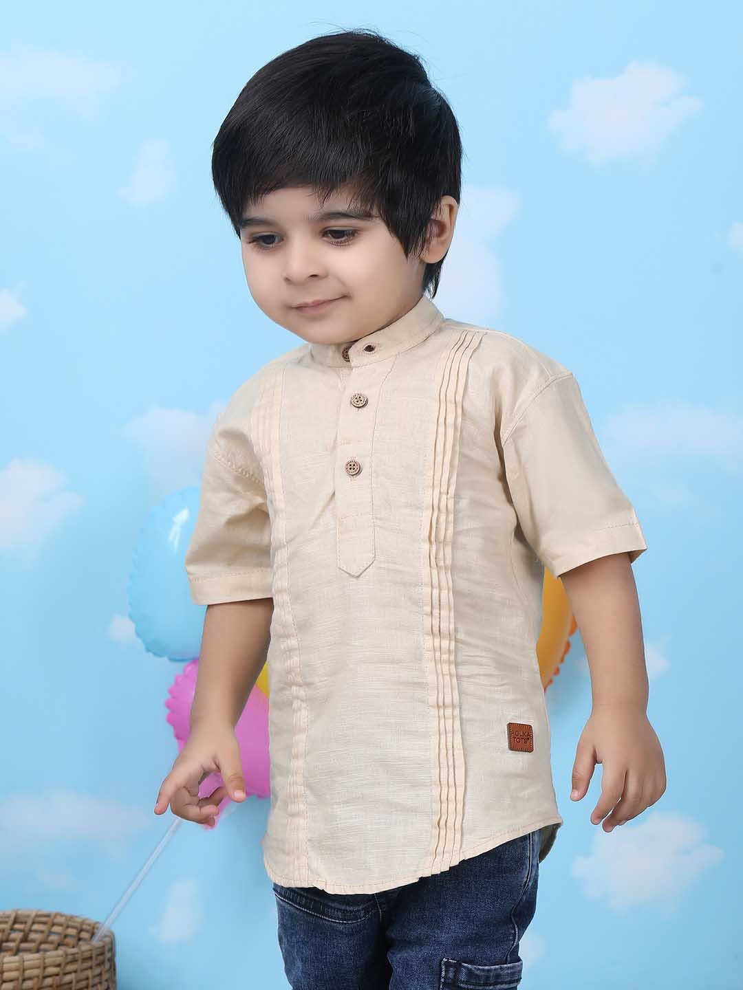 

Polka Tots Boys Thread Work Kurta, Cream