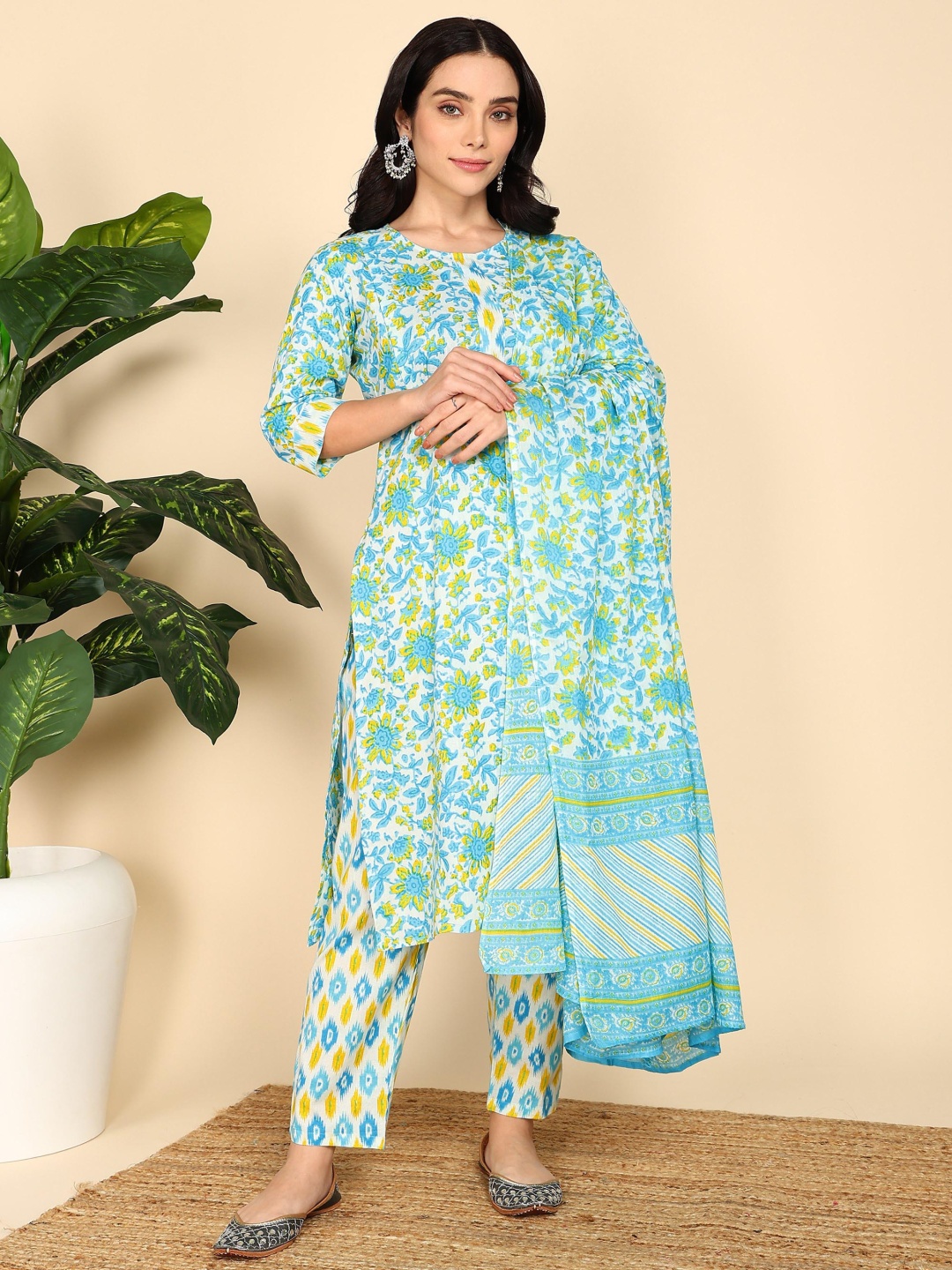 

Moms Ever Women Straight Feeding Kurta Set with Dupatta, White