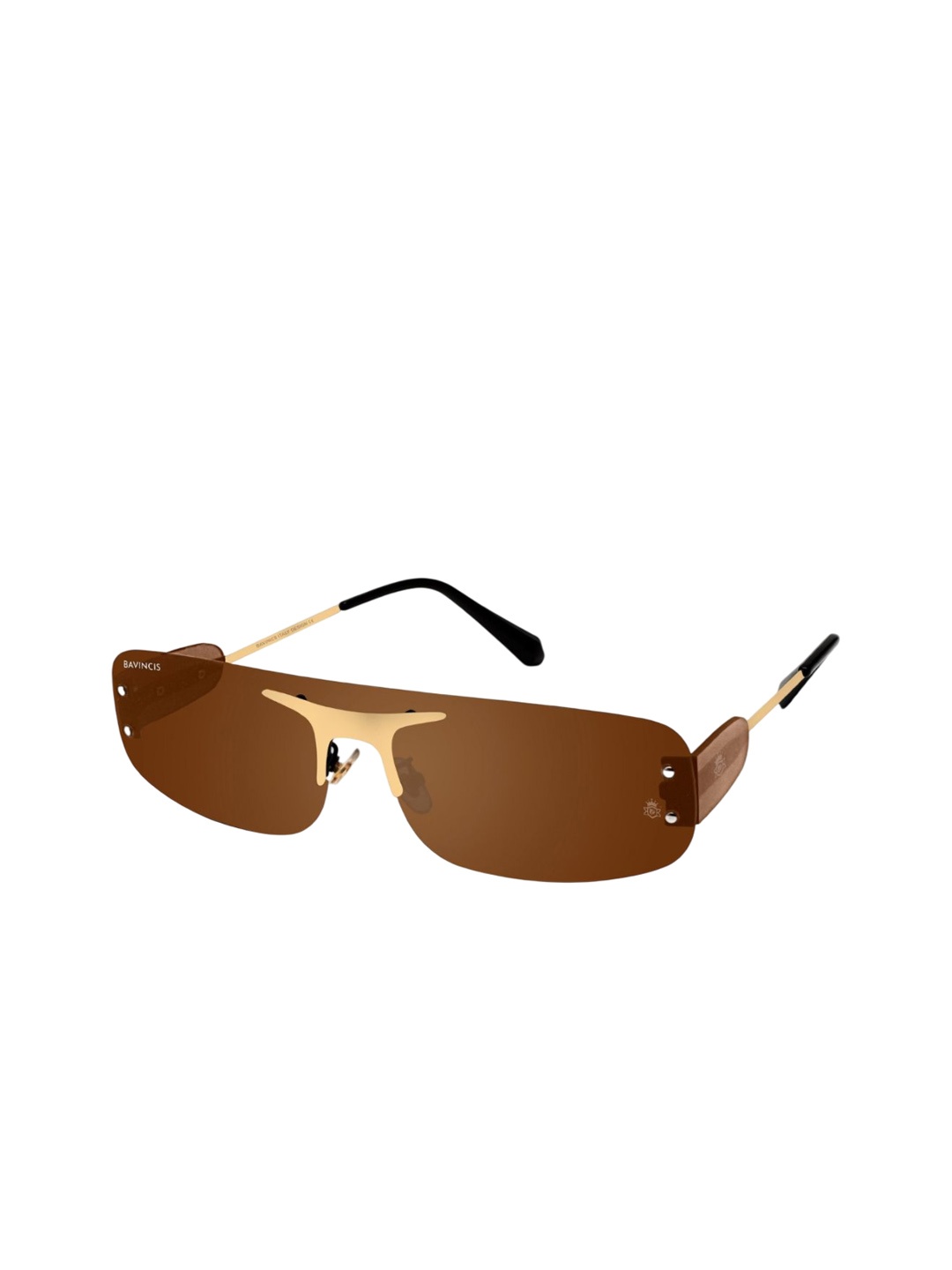 

BAVINCIS Unisex Rectangle Sunglasses with UV Protected Lens Bayons-063-Gold-And-Brown