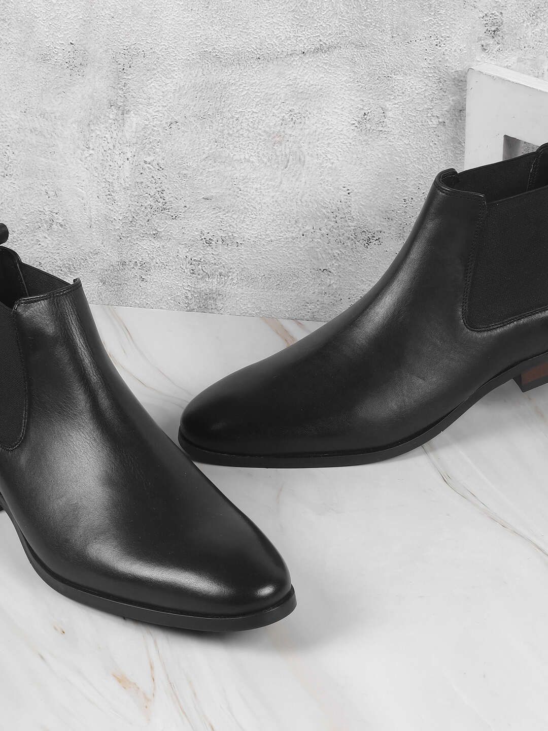 

J.FONTINI Men Leather Mid-Top Chelsea Boots, Black
