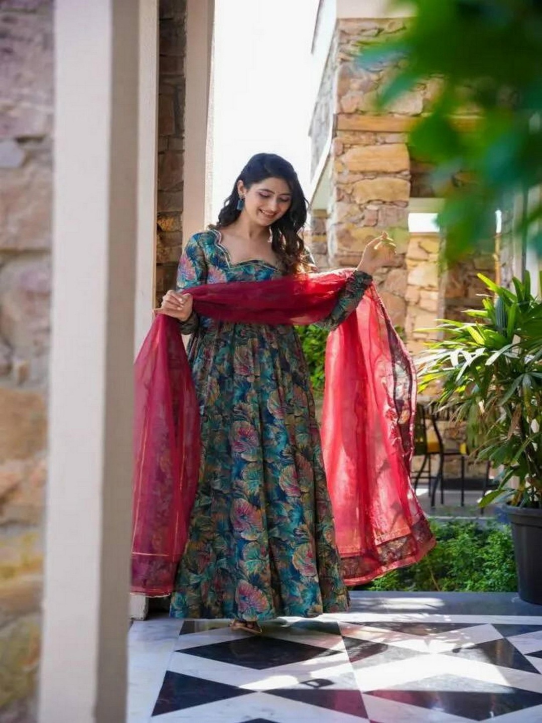 

ZEEPKART Women Floral Regular Kurta with Dhoti Pants & With Dupatta, Teal