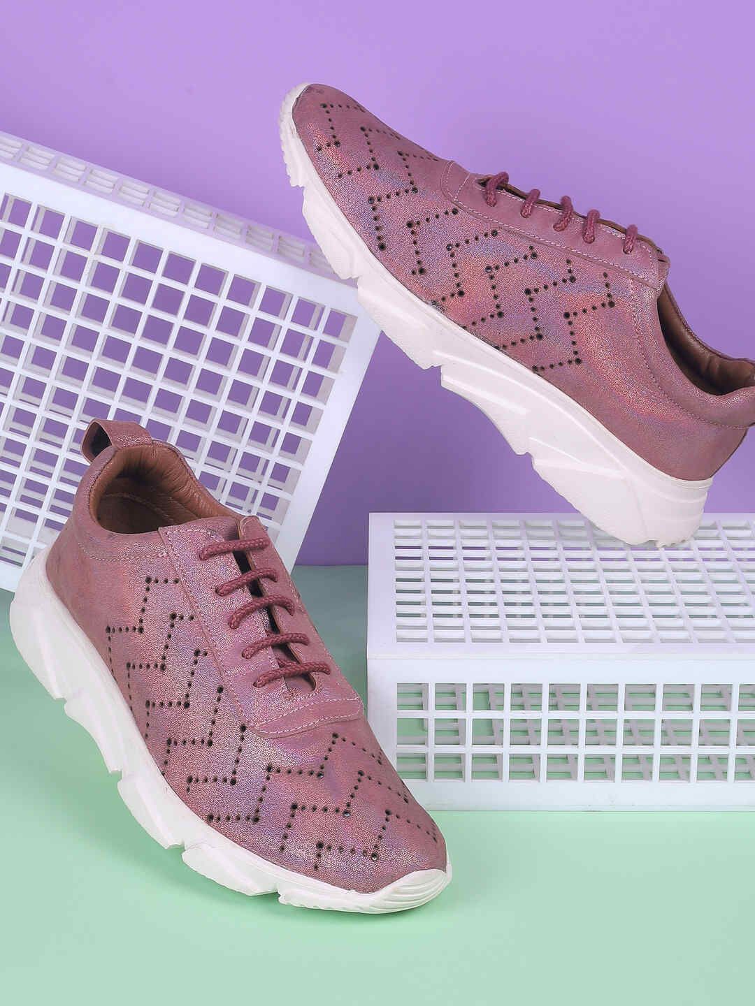 

Mochi Women Woven Design Leather Sneakers, Maroon