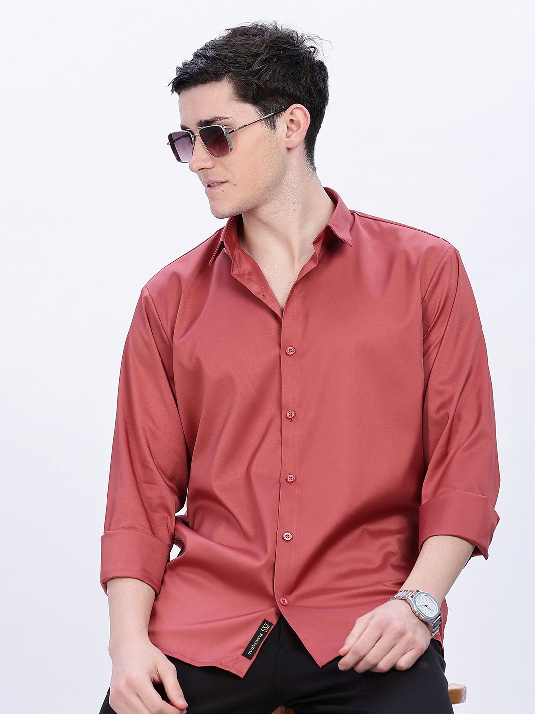 

BS BLUE SQUAD Men Slim Fit Opaque Casual Shirt, Red
