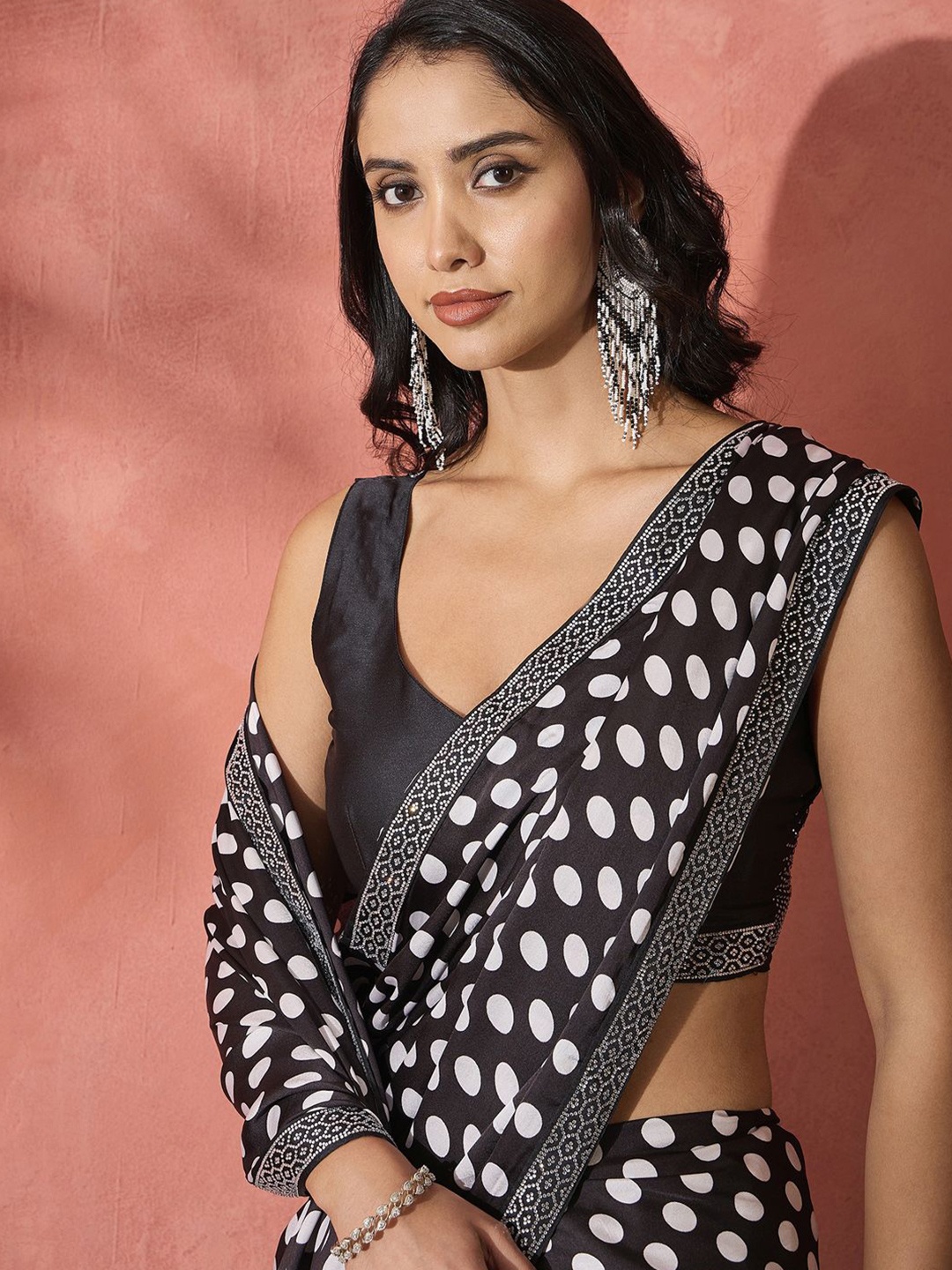 

Sangria Embellished Party Wear Saree With Blouse Piece, Black