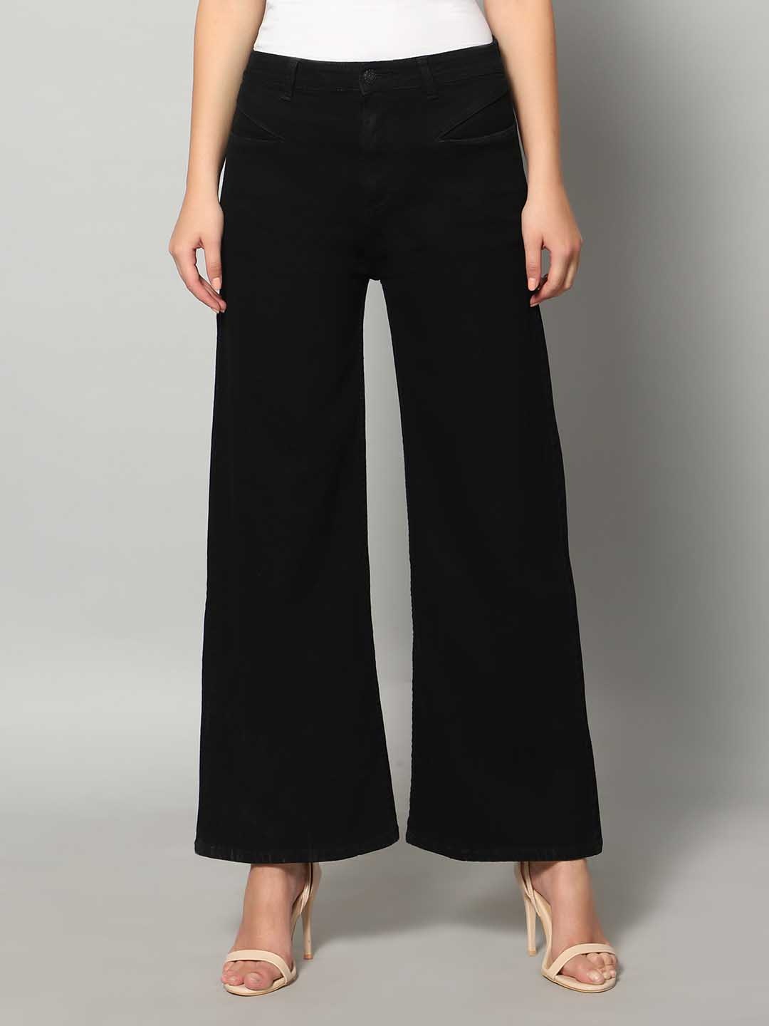 

Rea-Lize Women Wide Leg High-Rise Acid Wash Stretchable Jeans, Black